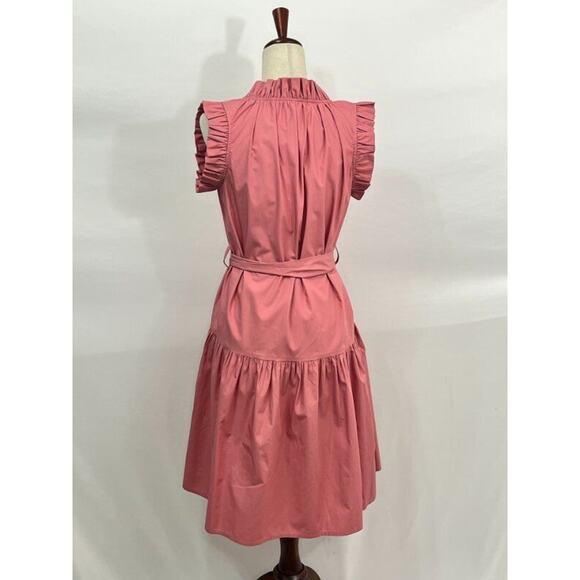 CHRISTY LYNN Sz XS Bardot Dusty Rose Pink Cap Sleeve Ruffle Belted Dress - Picture 5 of 11